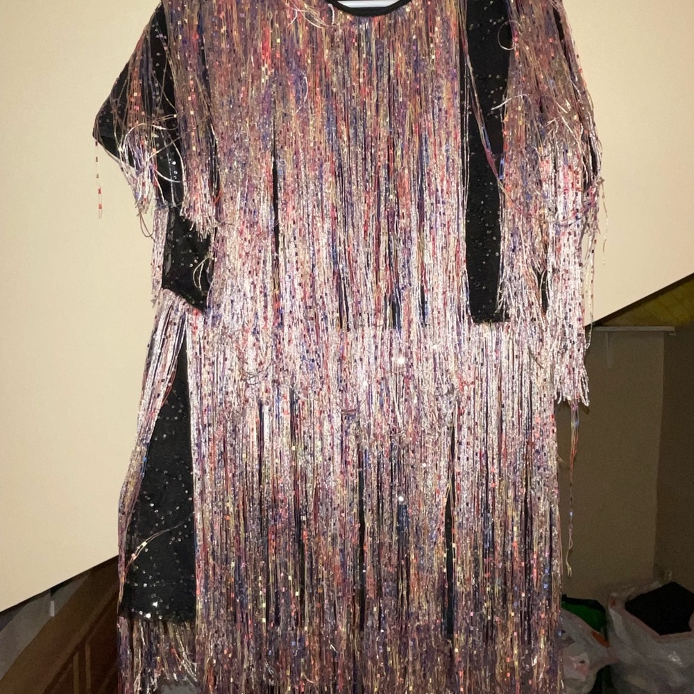 Elegant Black and Multicolor Fringe Mini Dress